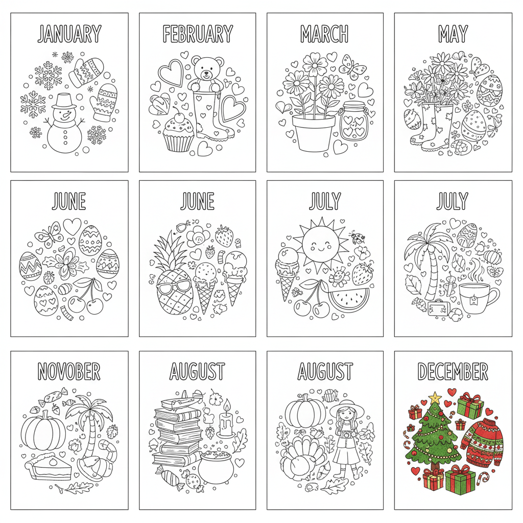 Kids Monthly Coloring Pages, Kids Monthly Coloring Pages, Adult Mindfulness Calendar, Printable 2026 Organizer, Educational Coloring Sheets, Screen-Free Activities for Kids, New Year 2026 Stationery, Monthly Theme Calendar, DIY Family Planner