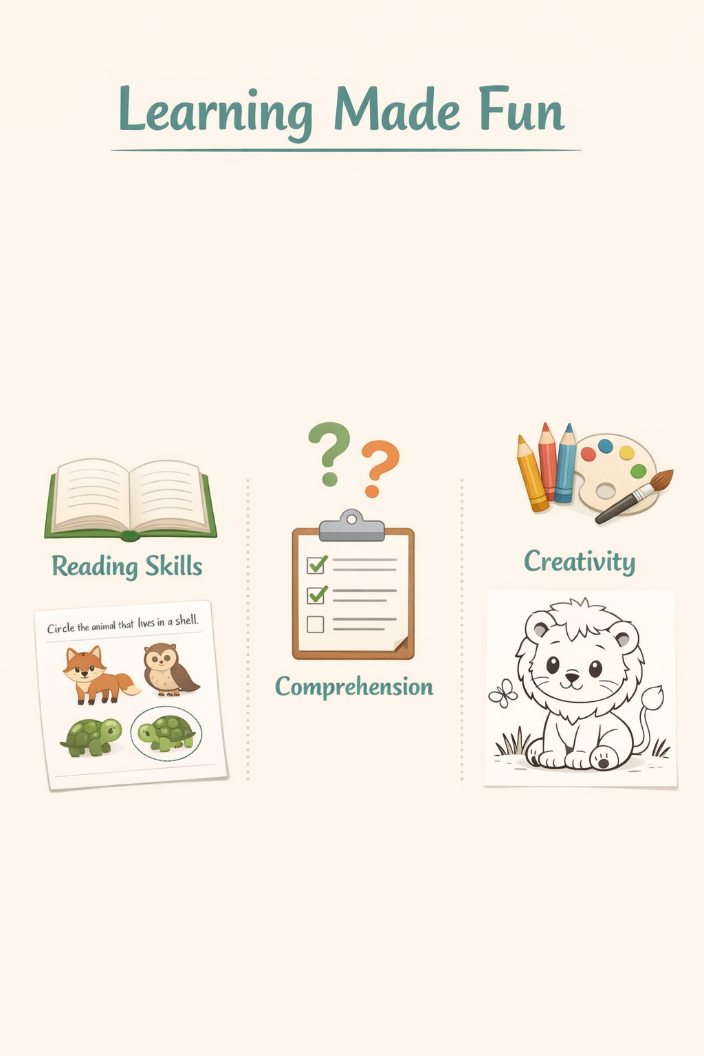 Animal Adventures – Fun Reading & Coloring Worksheets for Kids (50 Printable Pages)