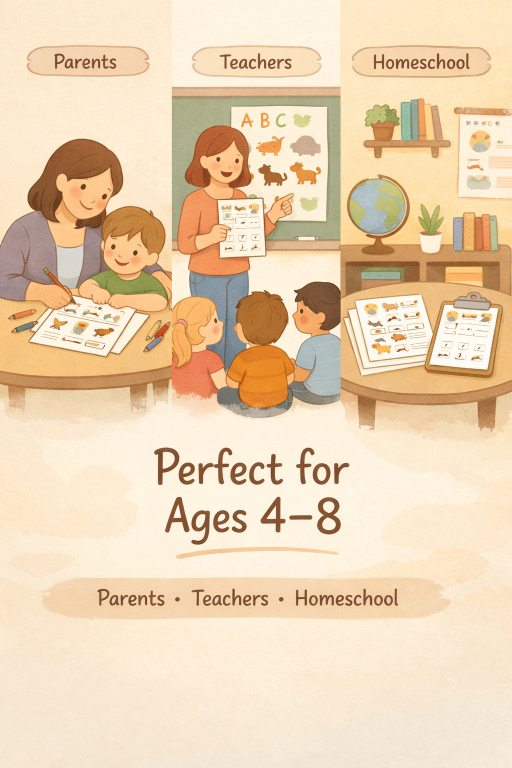 Animal Adventures – Fun Reading & Coloring Worksheets for Kids (50 Printable Pages)