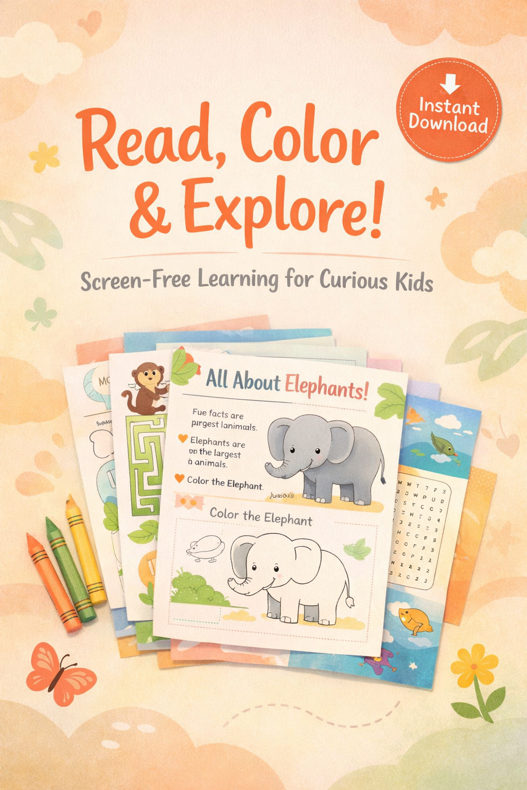 Animal Adventures – Fun Reading & Coloring Worksheets for Kids (50 Printable Pages)