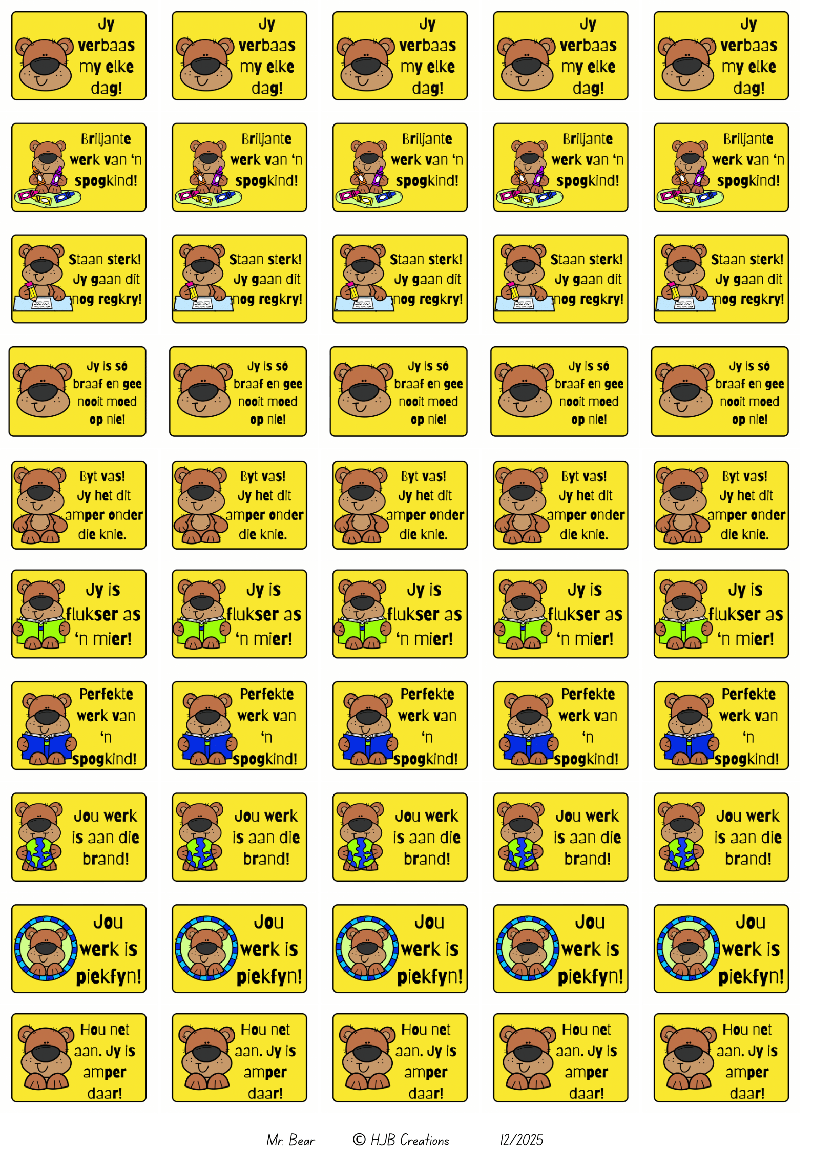 Plesier Sticker Afrikaanse Beertjie 2 “reward stickers” - Payhip