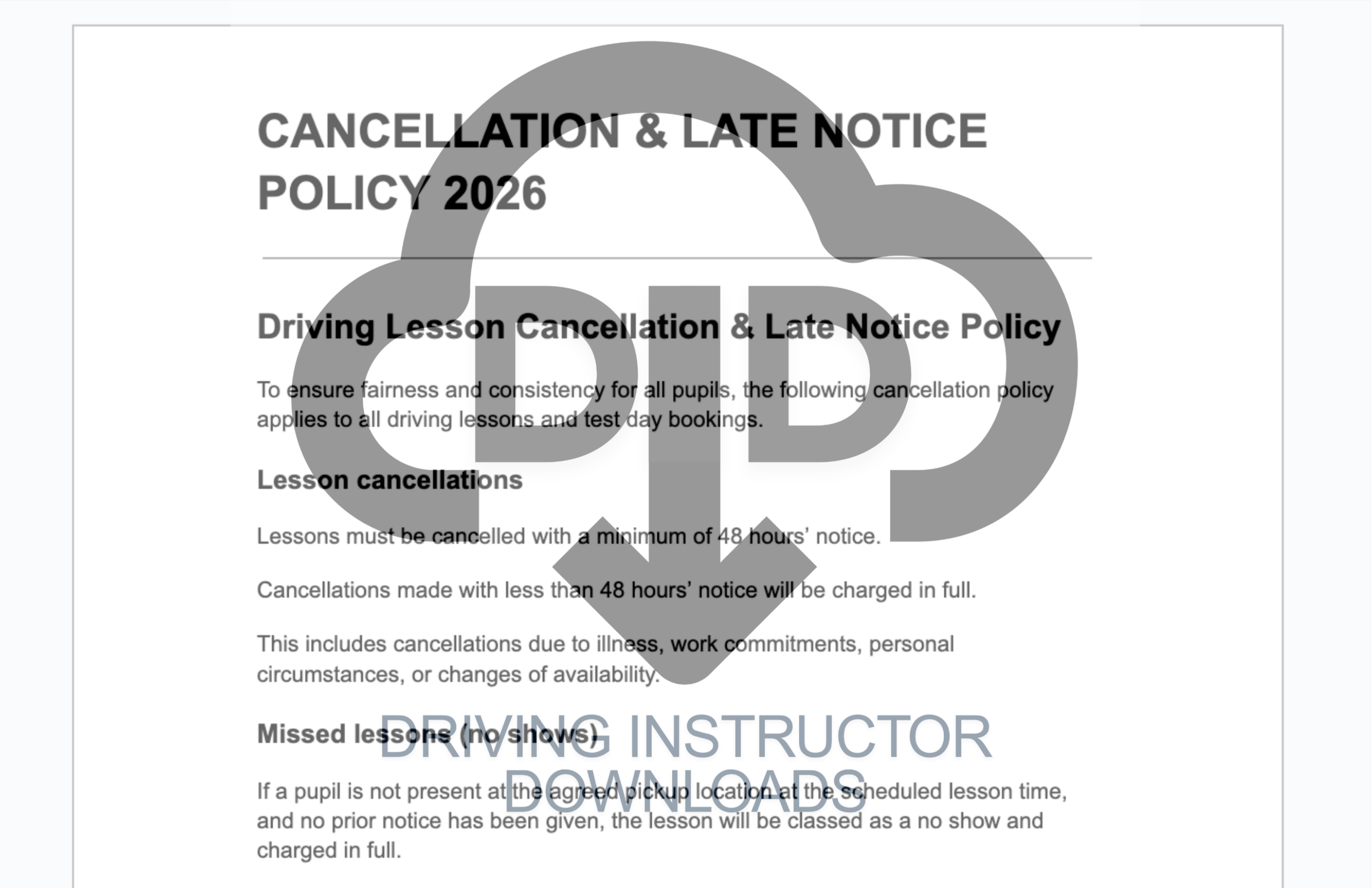 Driving Instructor Cancellation & Late Notice Policy 2026 - Payhip