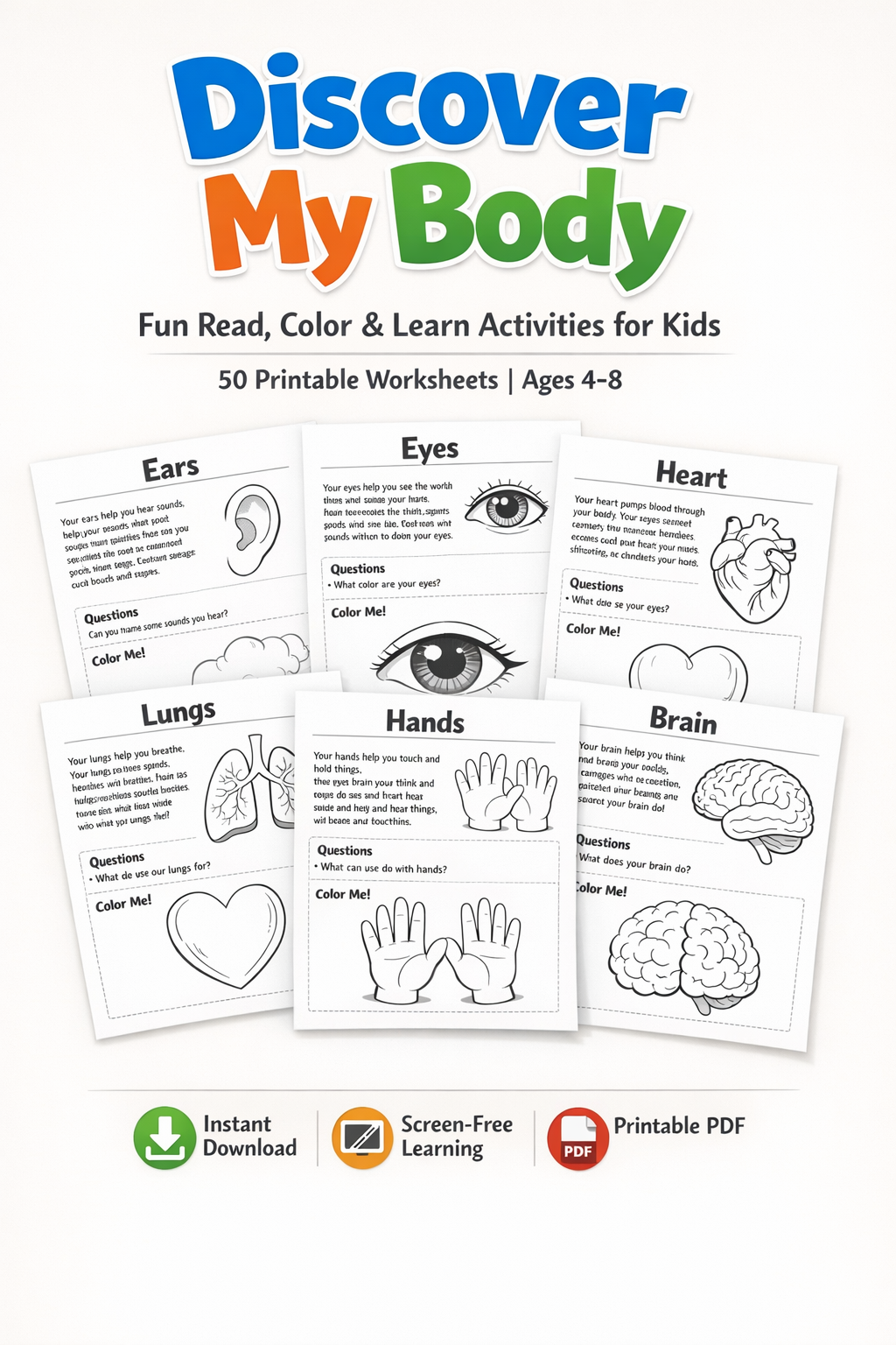 Discover My Body – Fun Read, Color & Learn Anatomy Activities (50 Printables)