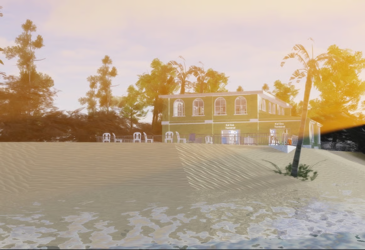 Ocean views and tropical environment in a Roblox island map