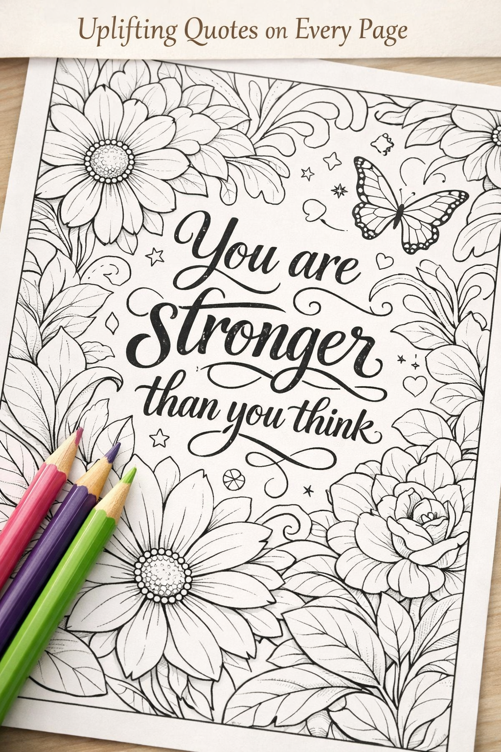 Bloom & Reflect – Adult Floral Coloring Sheets for Stress Relief (20 Printable Pages with Inspiring Quotes)