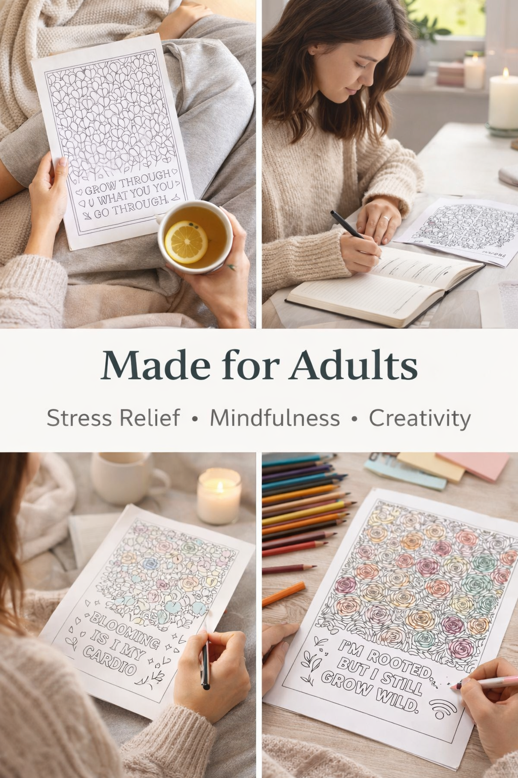 Bloom & Reflect – Adult Floral Coloring Sheets for Stress Relief (20 Printable Pages with Inspiring Quotes)