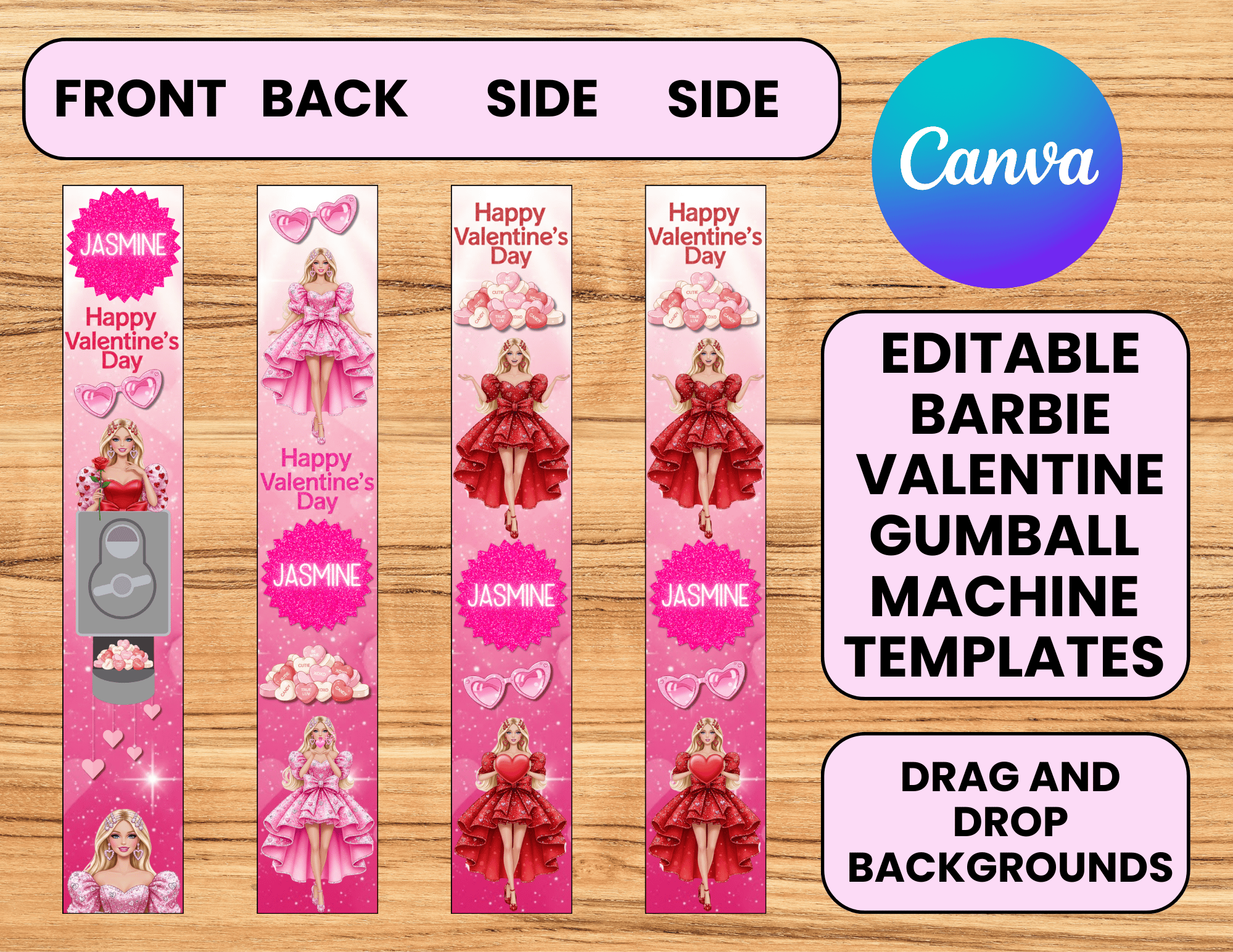 Editable Barbie Valentine Gumball Machine Templates 5x30 - Payhip