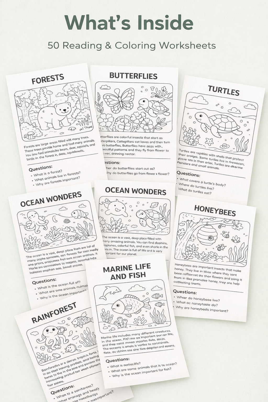 Nature Reading & Coloring Pack for Kids (Ages 4–8)