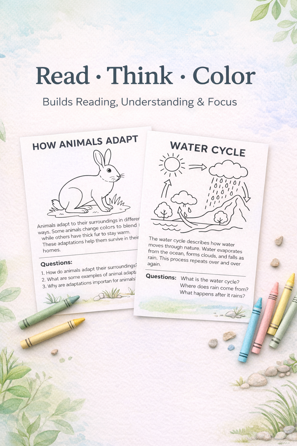 Nature Reading & Coloring Pack for Kids (Ages 4–8)