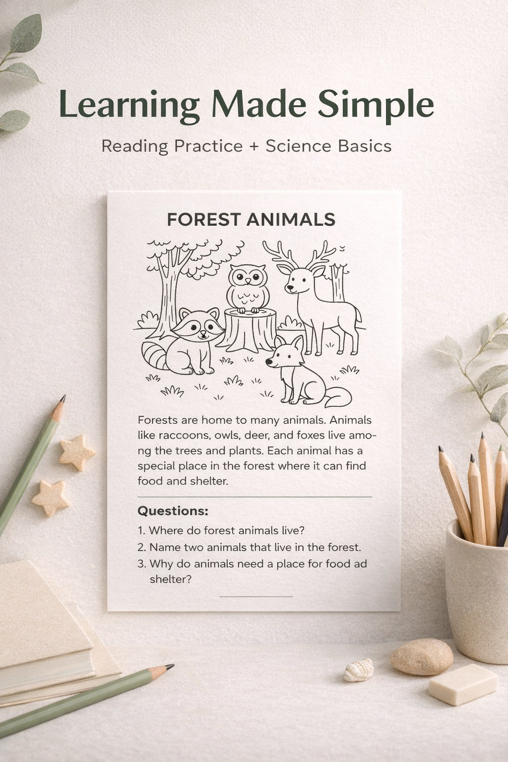 Nature Reading & Coloring Pack for Kids (Ages 4–8)