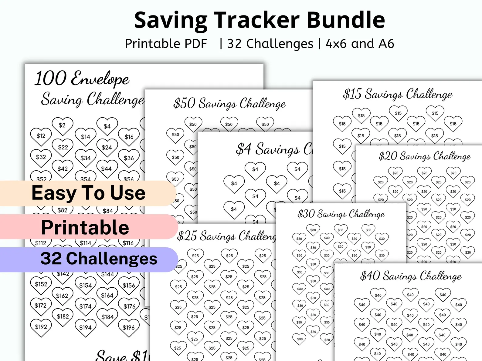 Money Savings Challenge 32 Pages Bundle, A6 saving Tracker Printables ...