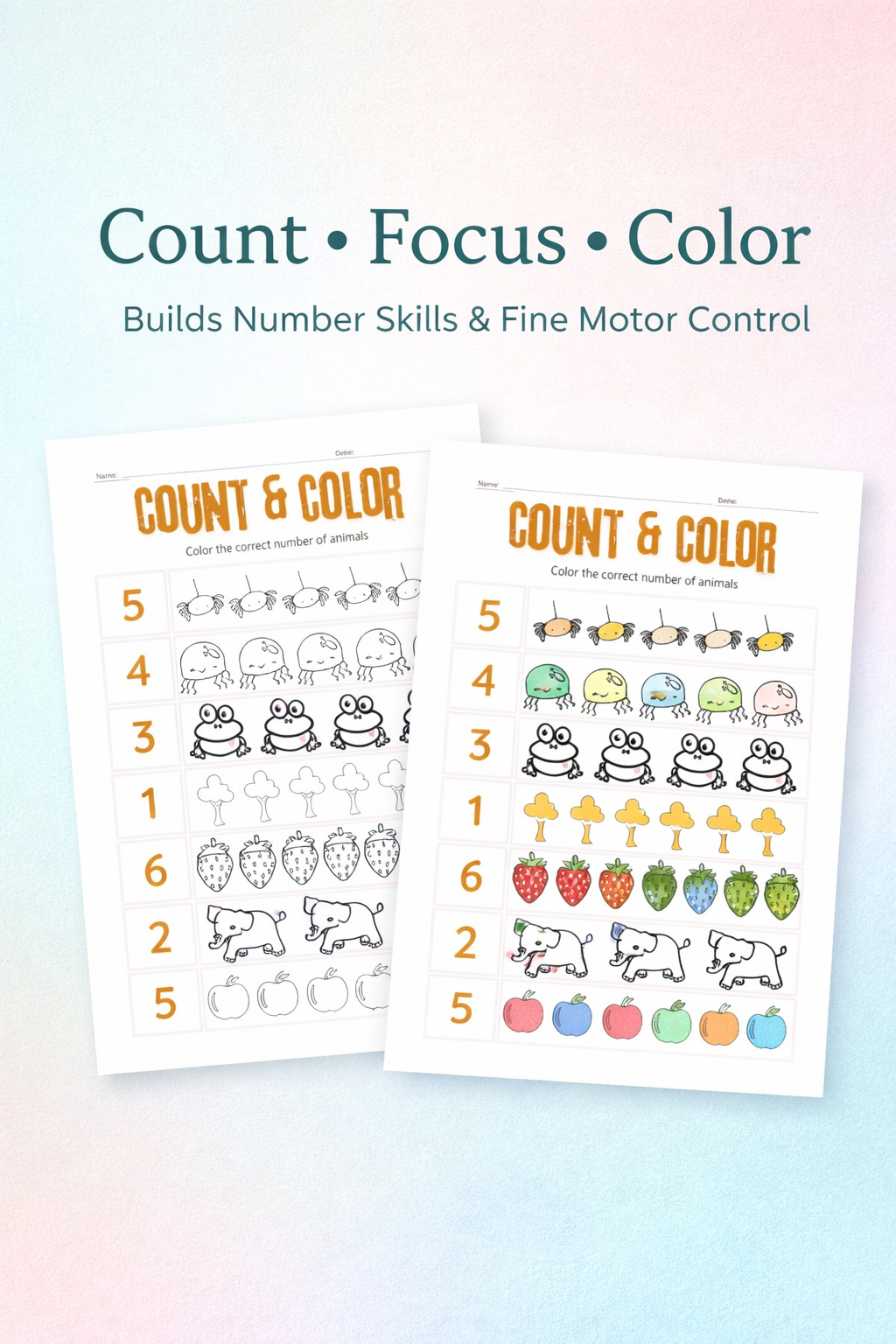 Quick Count & Color Worksheets - 5 No-Prep Math Activities for Ages 4–6