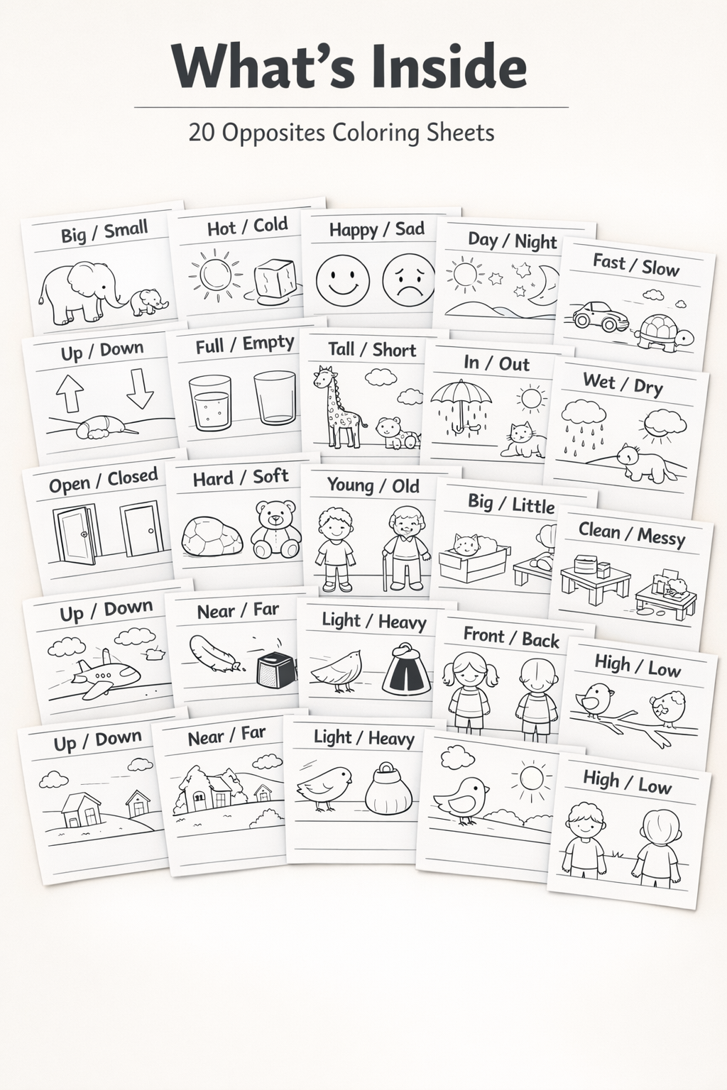 Opposites Made Easy! 20 Printable Coloring Worksheets for Ages 3–6