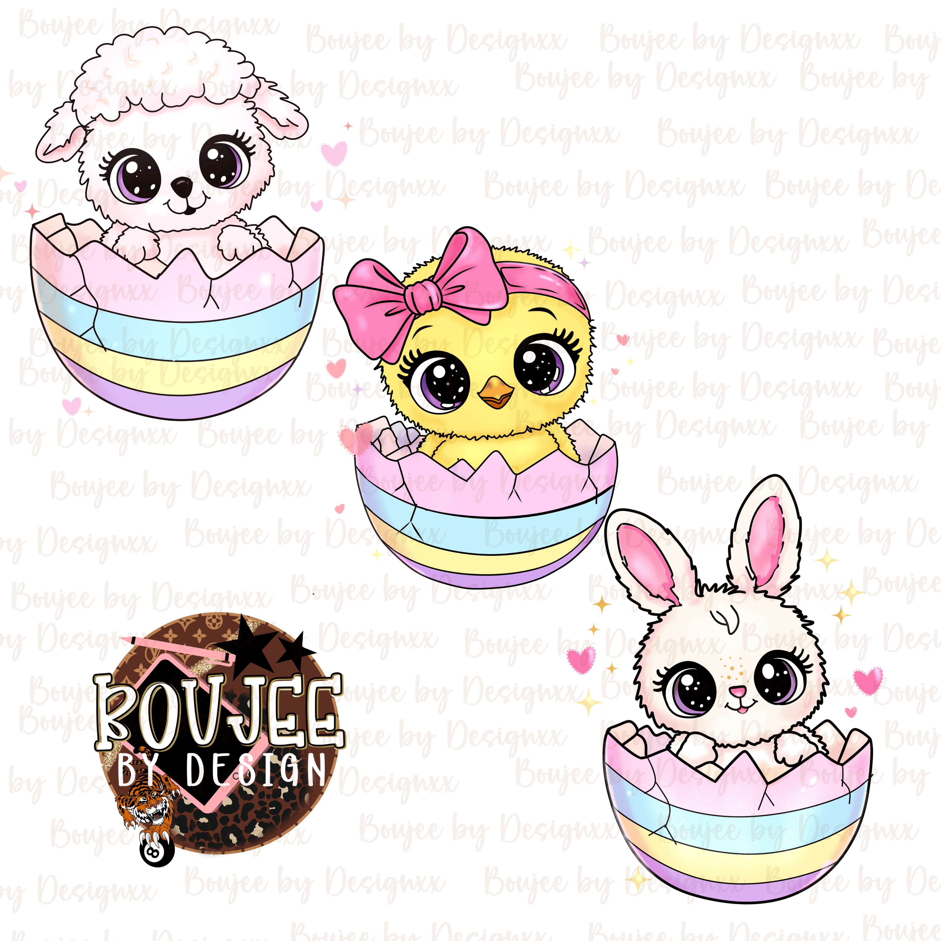 Easter Cuties in Cracked Eggs PNG Bundle | Lamb, Chick & Bunny | Kids ...