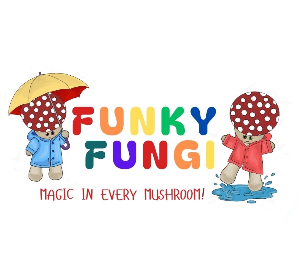 Funky Fungi Kids colourful mushroom logo for children’s educational brand
