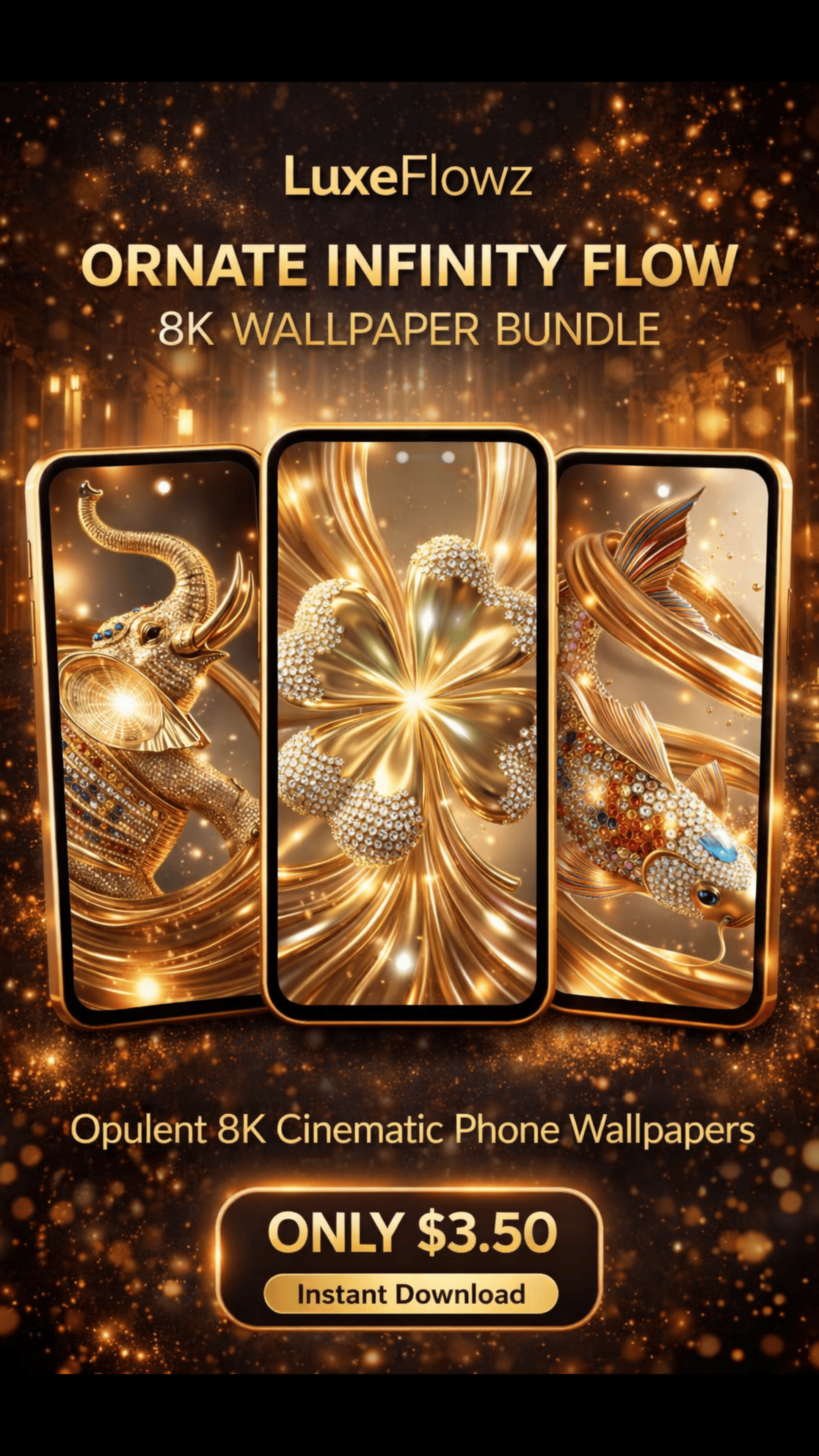 Ornate Infinity Flow — Luxury Abstract 8K Phone Wallpaper 3-Pack - Payhip