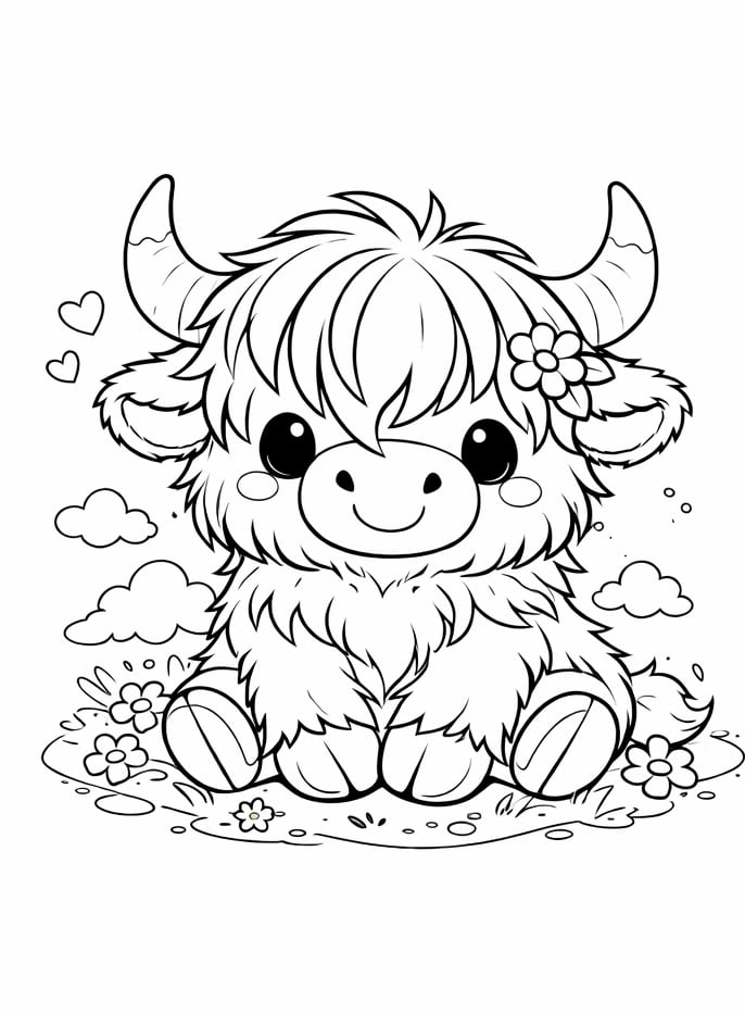 Printable highland cow coloring page for all ages and perfect for classroom and homeschool activities.