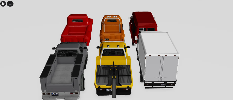 Rural trucks parked on dirt road in Roblox