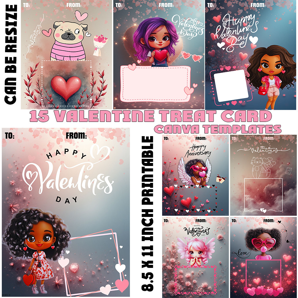 Valentine Treat Cards  Canva Valentine Templates  Kids Valentine Cards  Printable Valentine Cards  8.5x11 Valentine  Classroom Valentine
