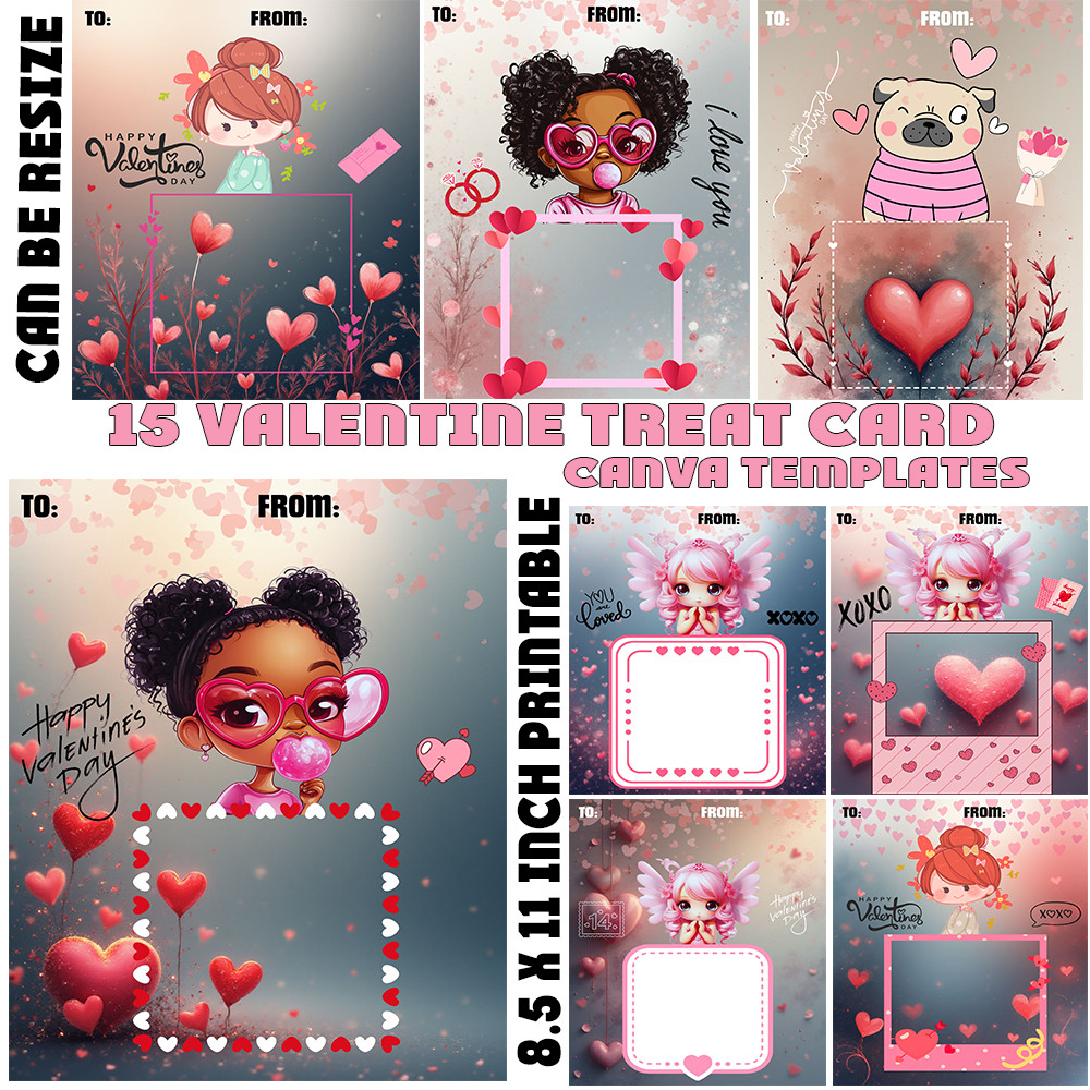 Valentine Treat Cards  Canva Valentine Templates  Kids Valentine Cards  Printable Valentine Cards  8.5x11 Valentine  Classroom Valentine