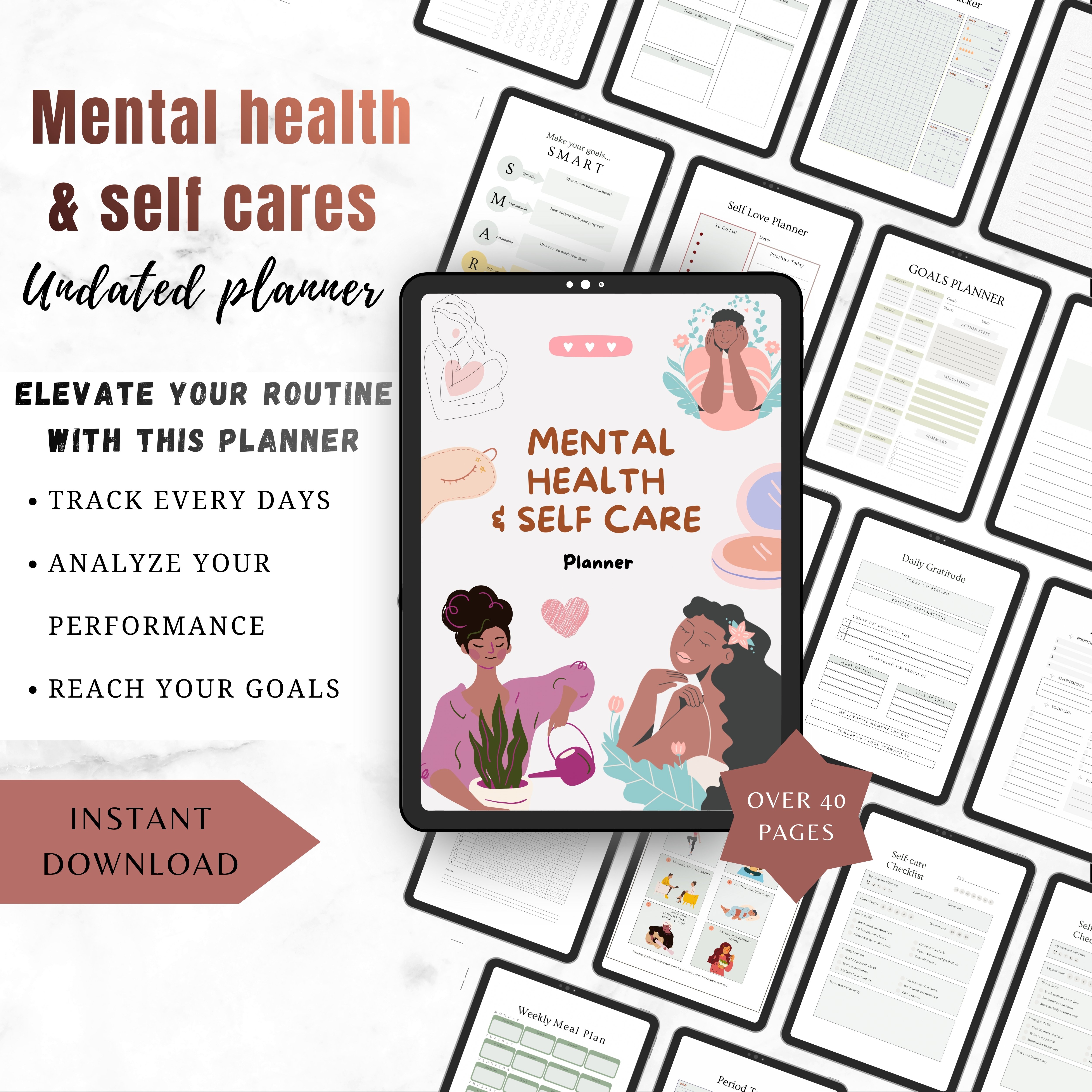 Printable undated Digital Mental Health & Self-Care Planner