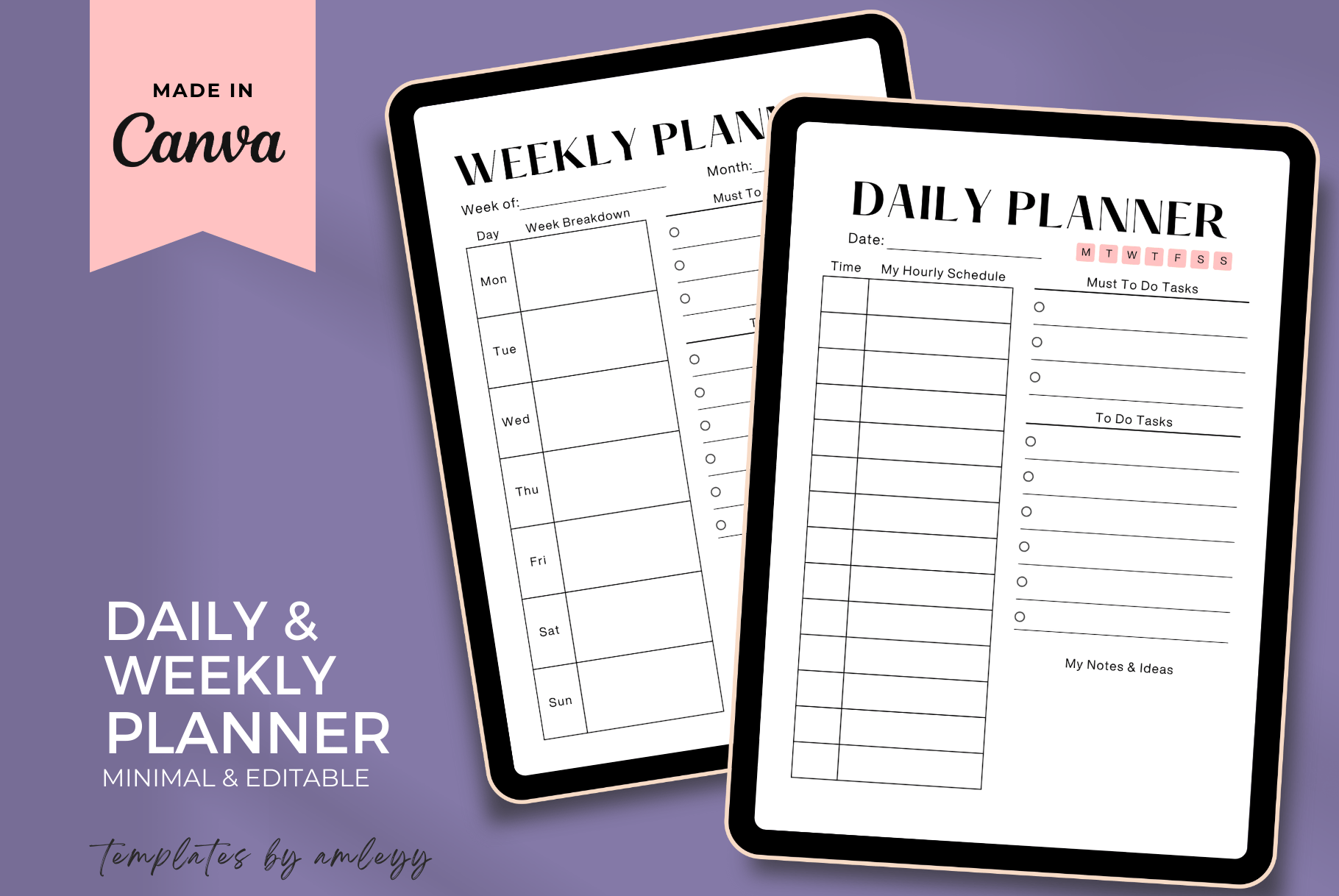 Minimal Daily & Weekly Planner Template | Editable Canva Planner ...