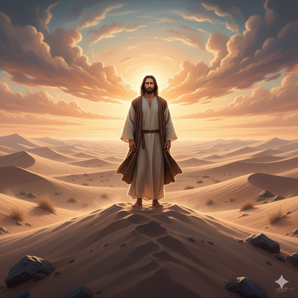 A serene biblical scene of Jesus in the desert - Payhip