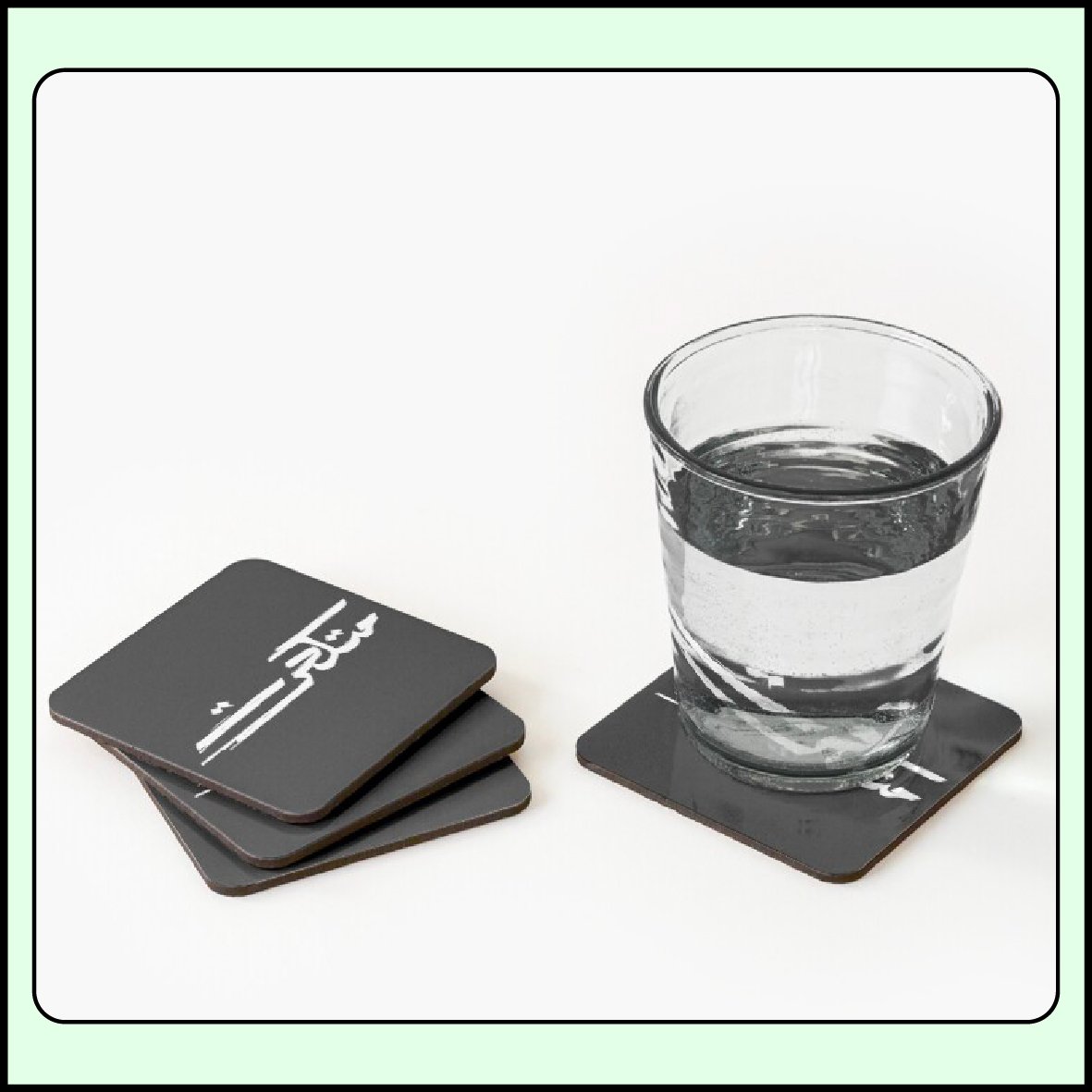 Metkahrat Arabic handwritten calligraphy design on coaster set mockup