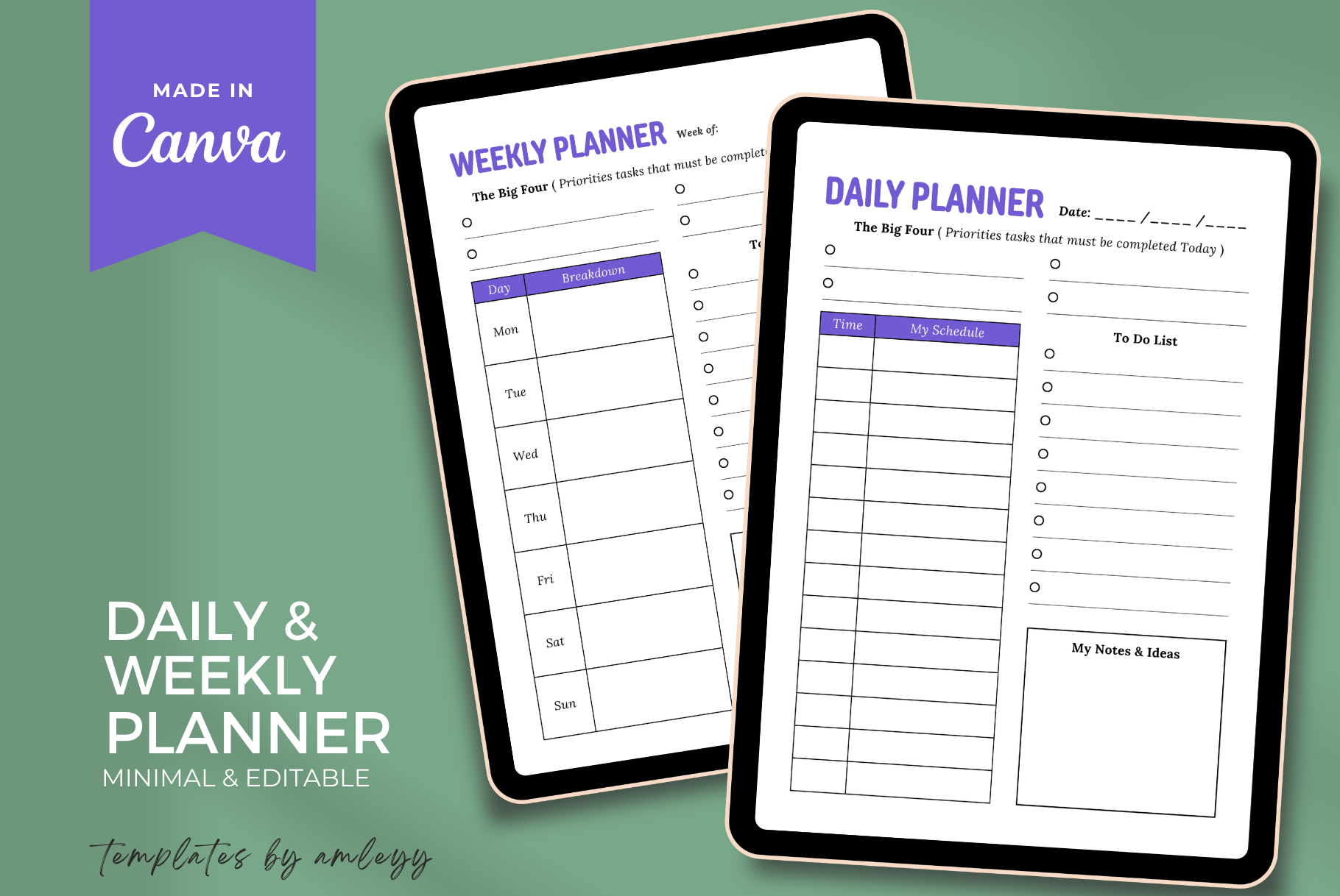Daily & Weekly Planner Template – Minimalist Canva Editable Planner ...