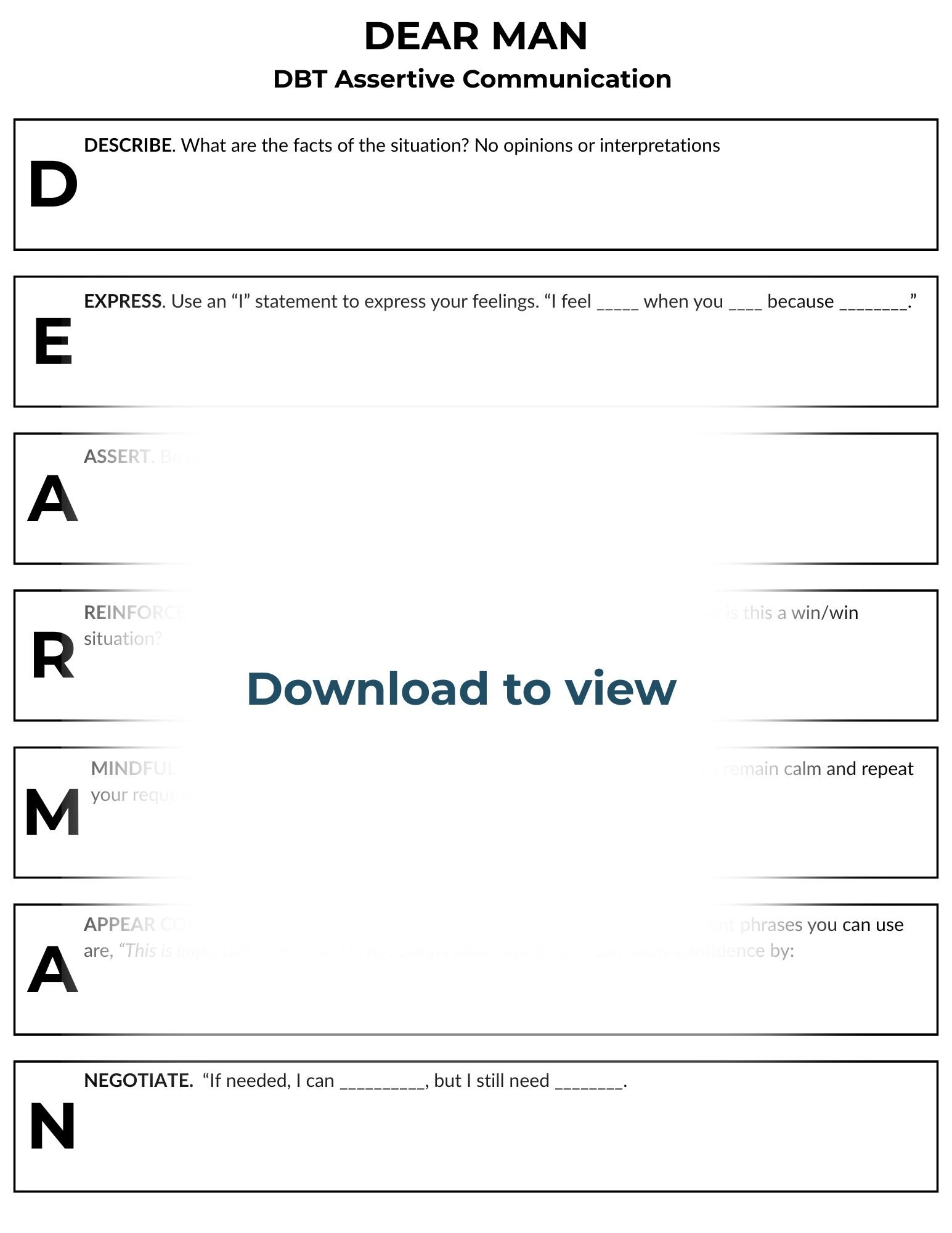 DEAR MAN Assertive Communication Worksheet (DBT) - Payhip
