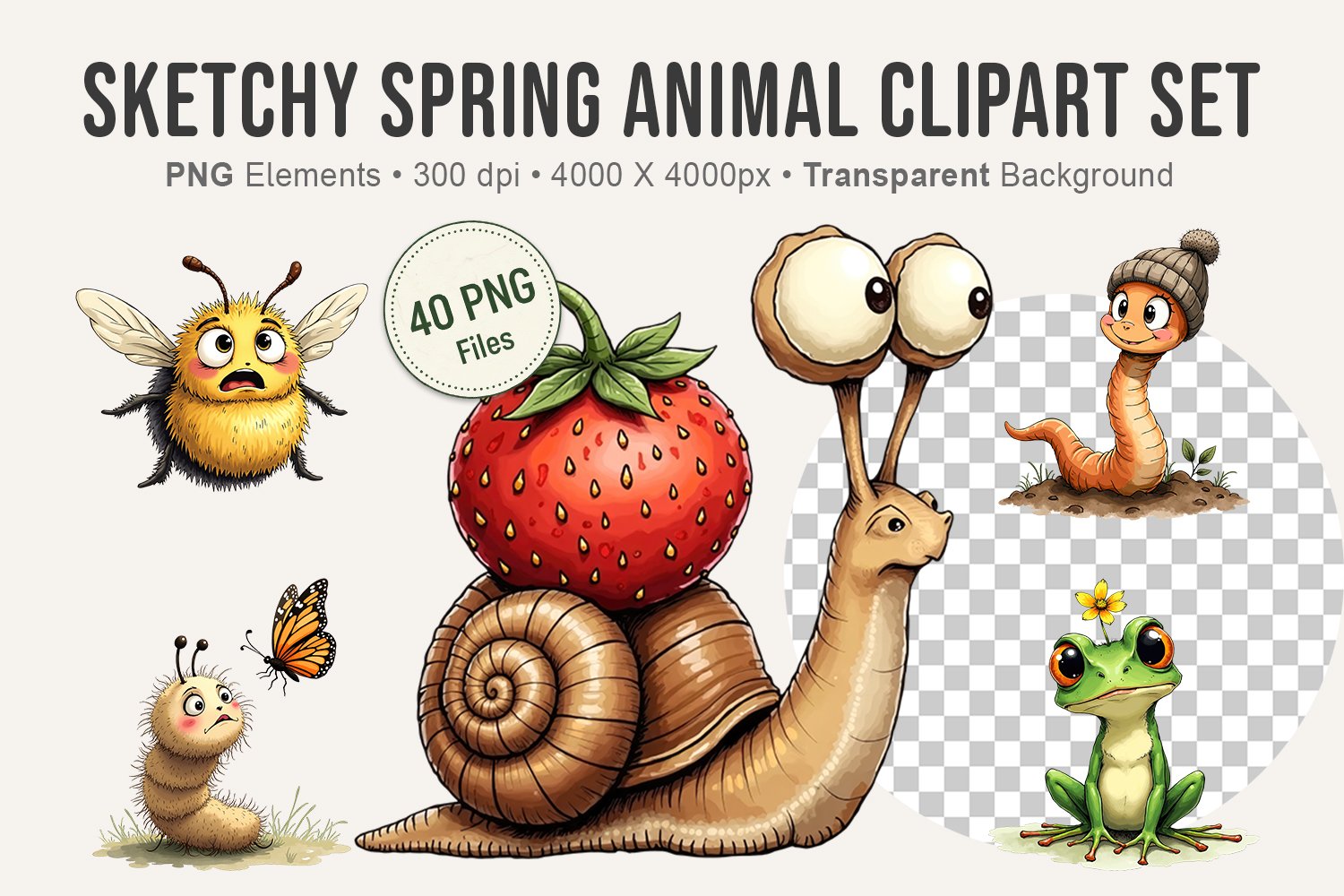 Sketchy Spring Animal Clipart Set