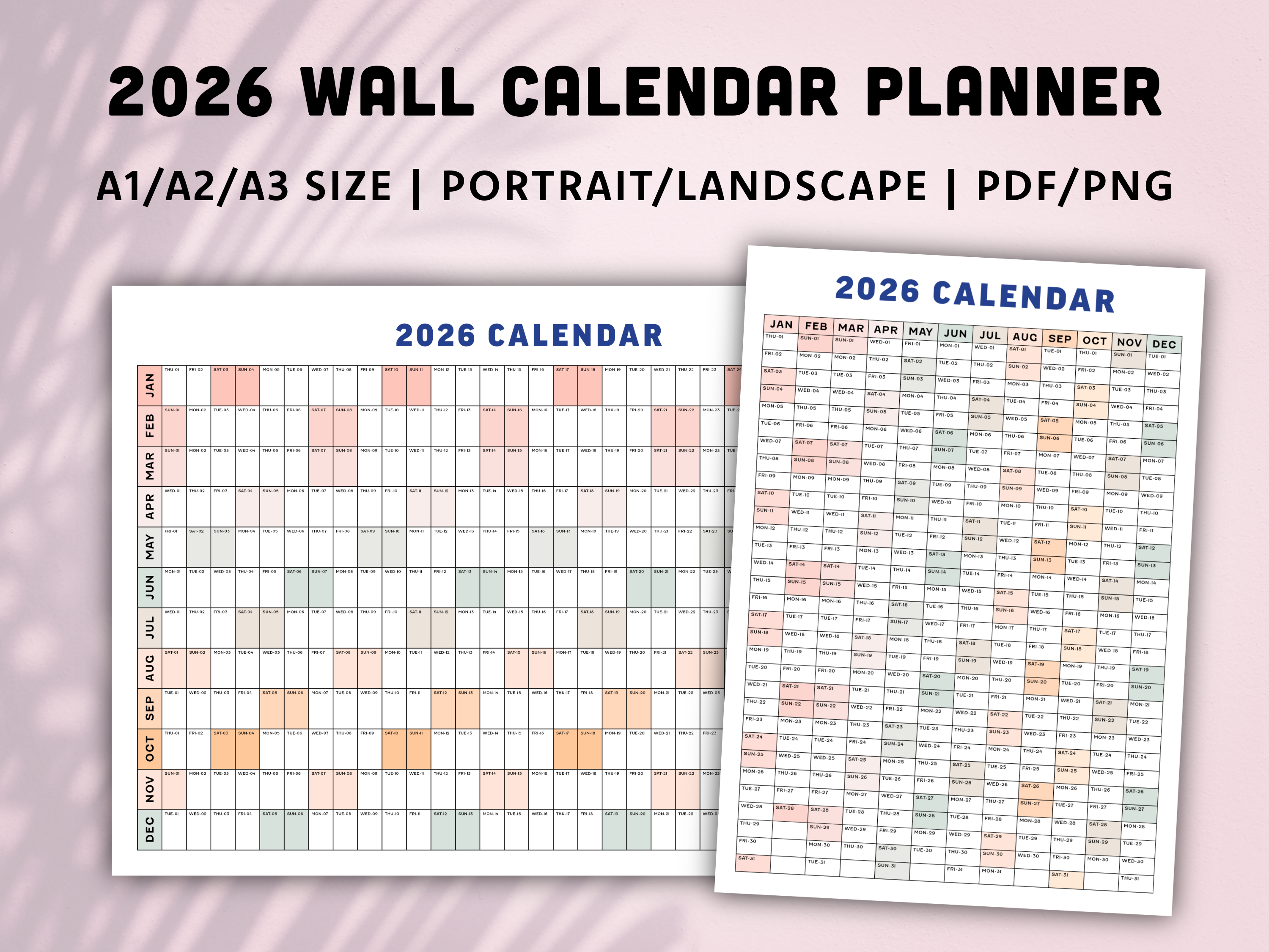 2026 Printable Wall Calendar | Portrait & Landscape | Home Office ...