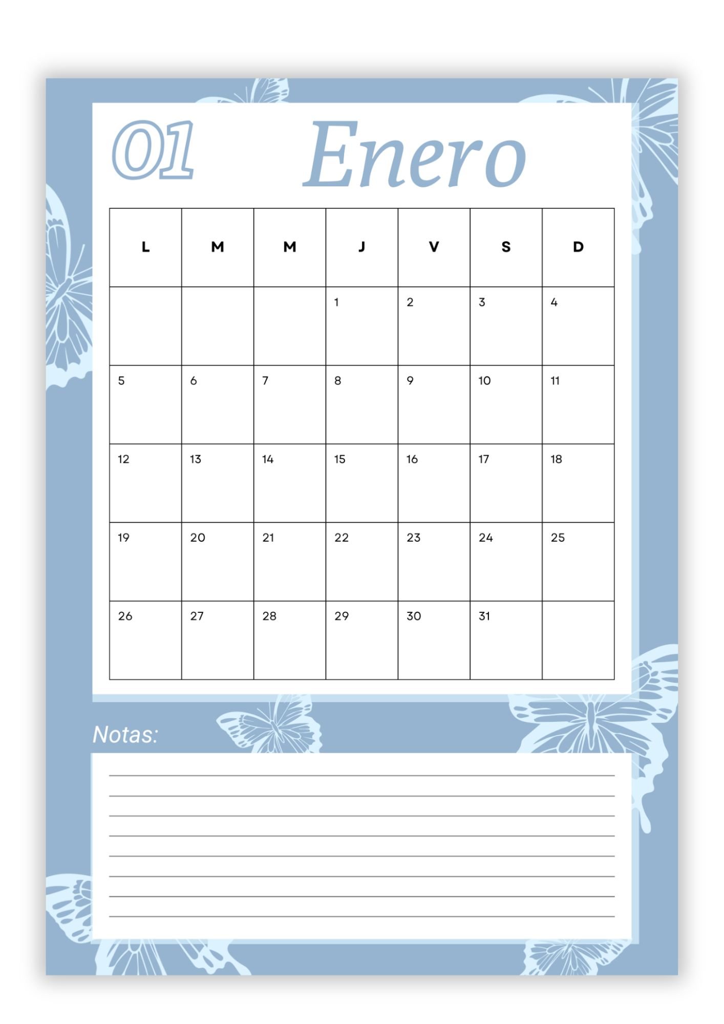 Calendario Mensual | Enero 2026 - Payhip