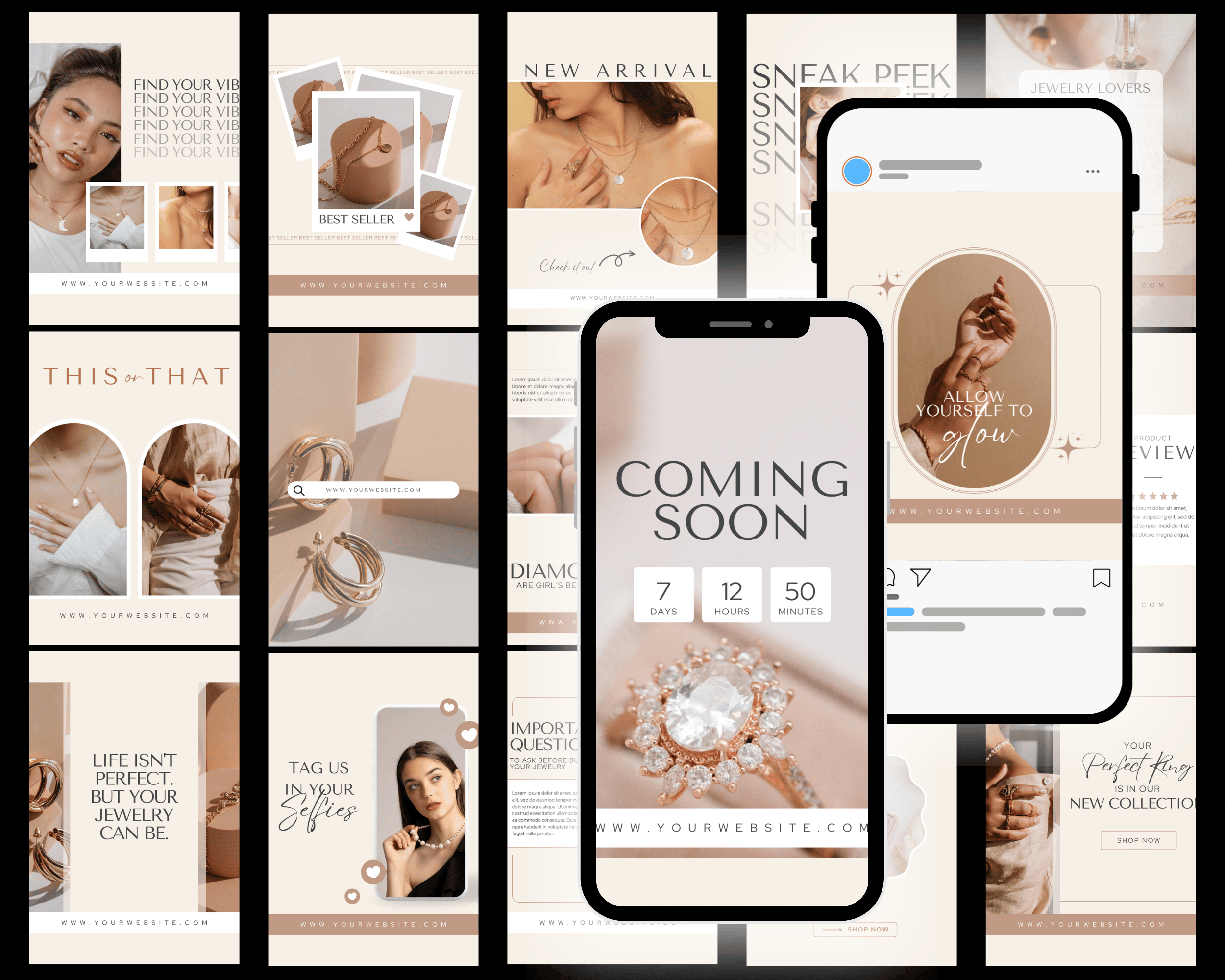 50 Instagram Post Templates for Jewelry Brands | Canva Editable Social ...