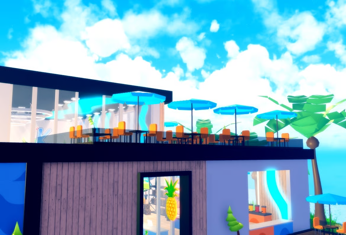 Scenic Roblox resort with palm trees and beaches