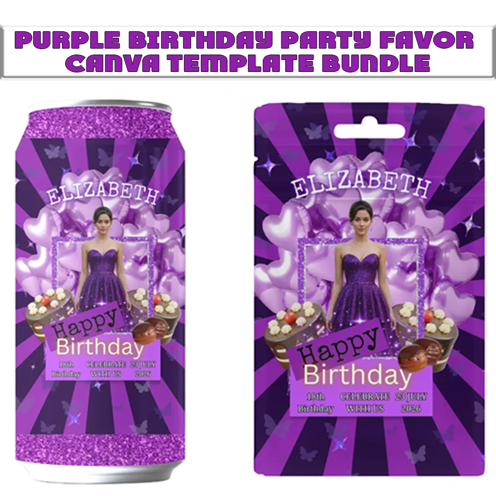 red birthday party favors birthday party favor bundle canva party favor template editable birthday favors birthday chip bag template drink pouch canva template gable box template rice krispy wrapper template birthday pin button design birthday party print