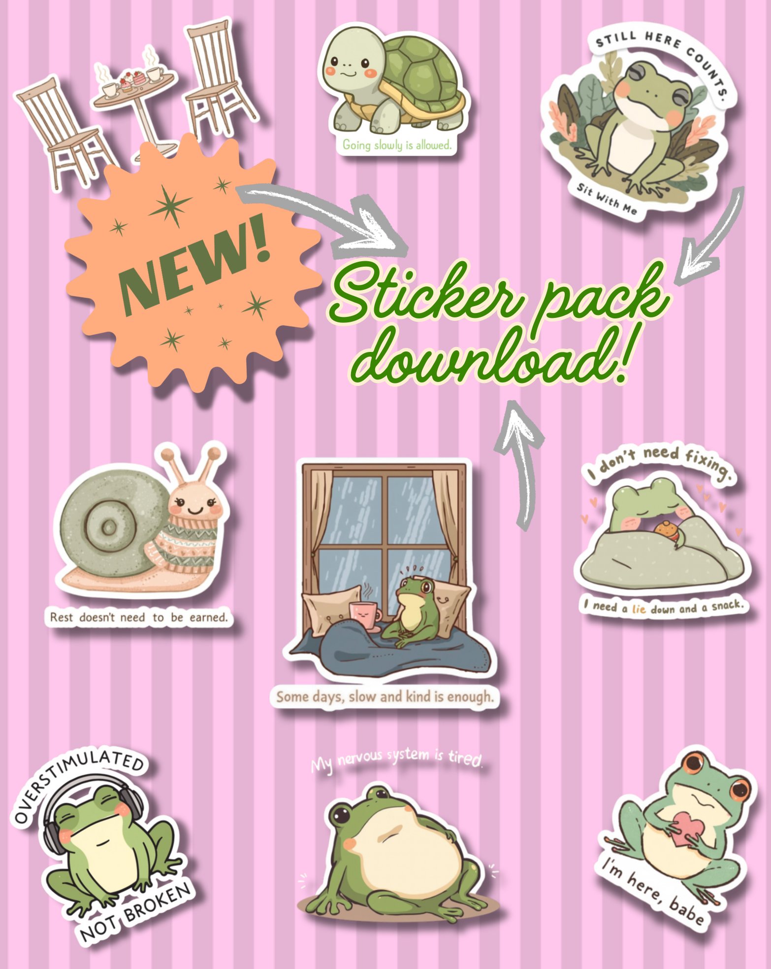 Sit With Me – Gentle Frog Sticker Pack (Digital Download) - Payhip
