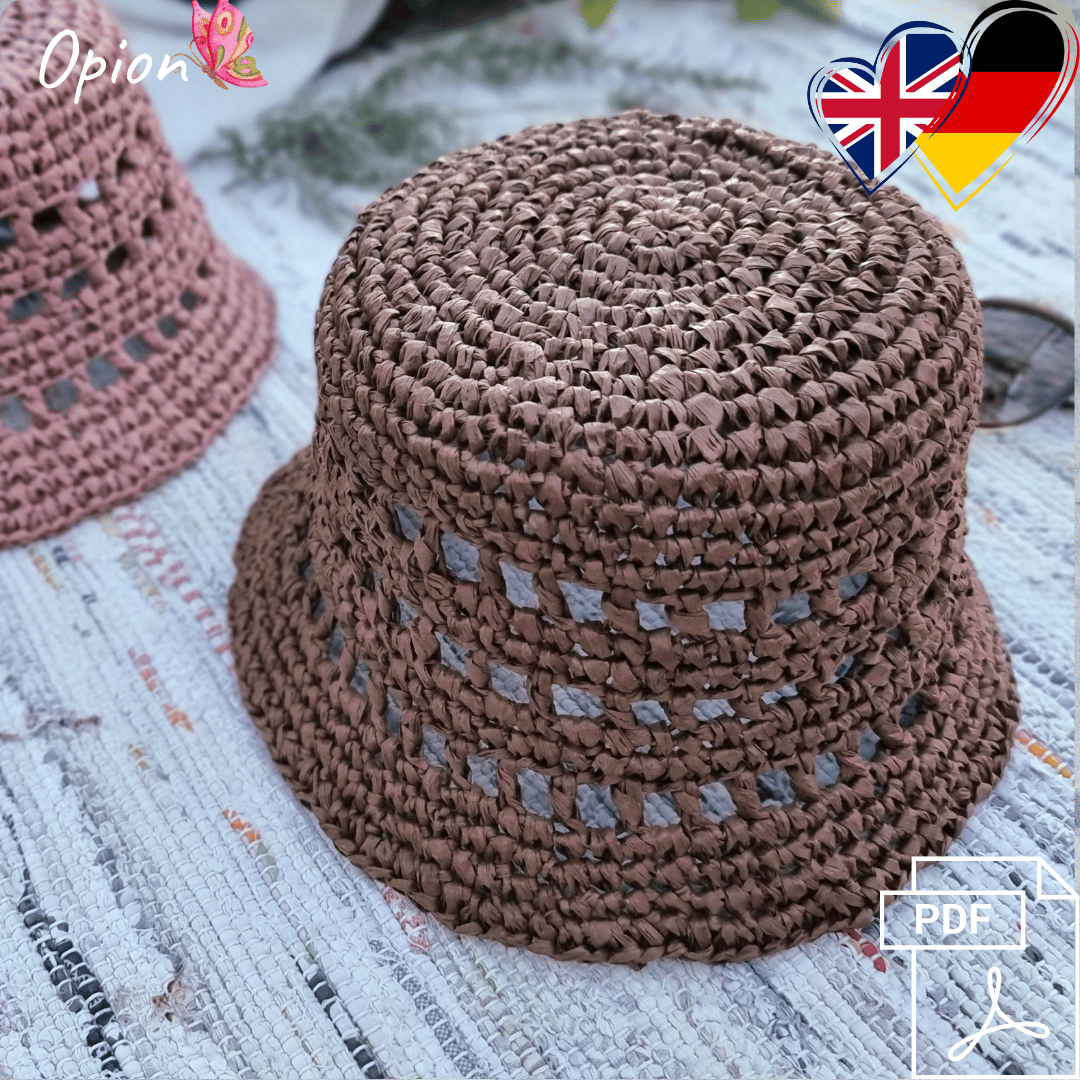 H5 Raffia Bucket Hat Crochet Pattern PDF, Summer Hat, Adjustable Size ...