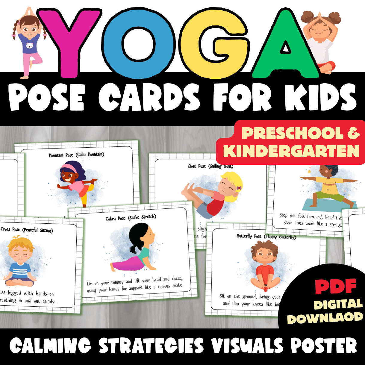 Yoga Poses Cards With Pictures, Instructions - Calming Strategies ...