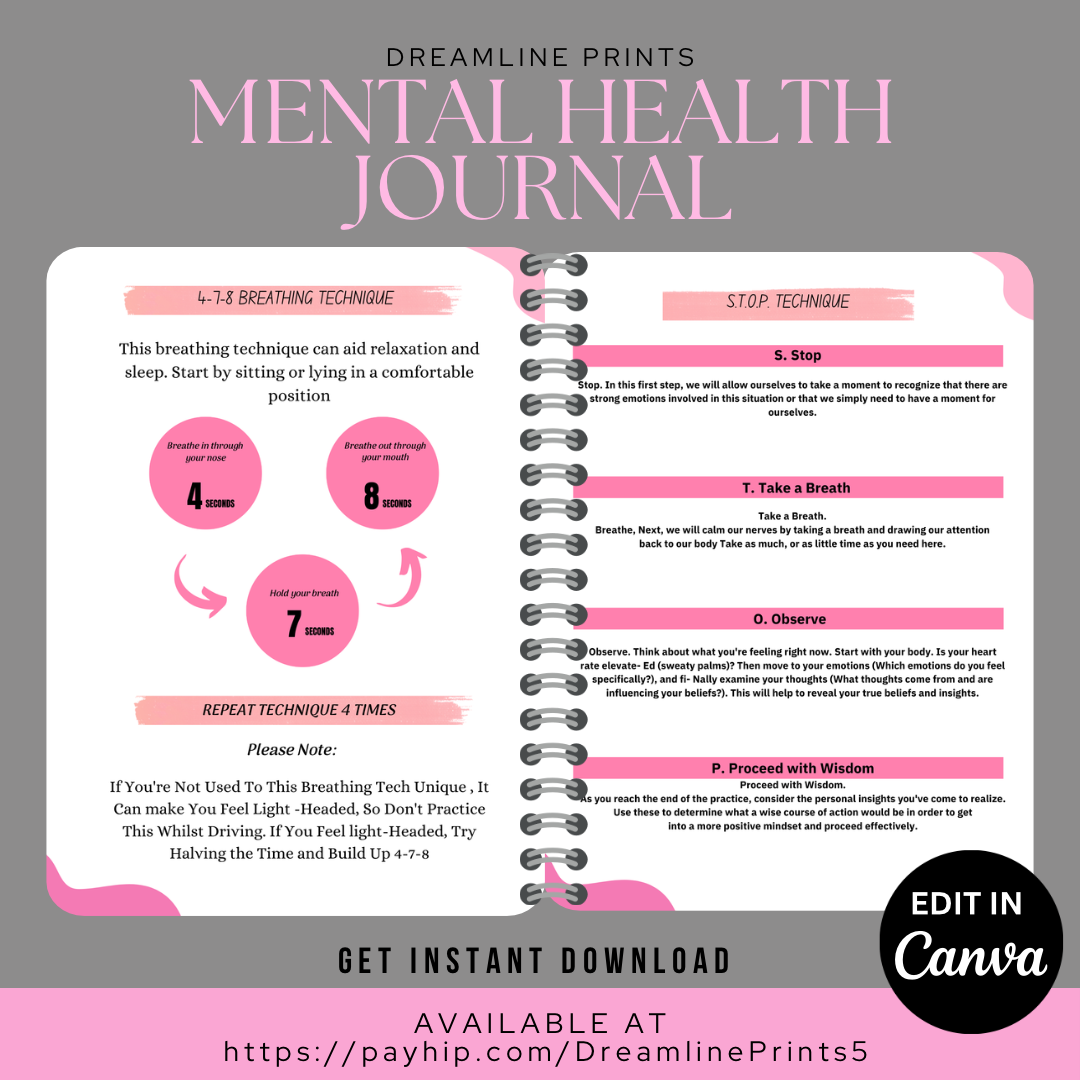 Printable Mental Health Journal Template | Editable Canva Journal for ...