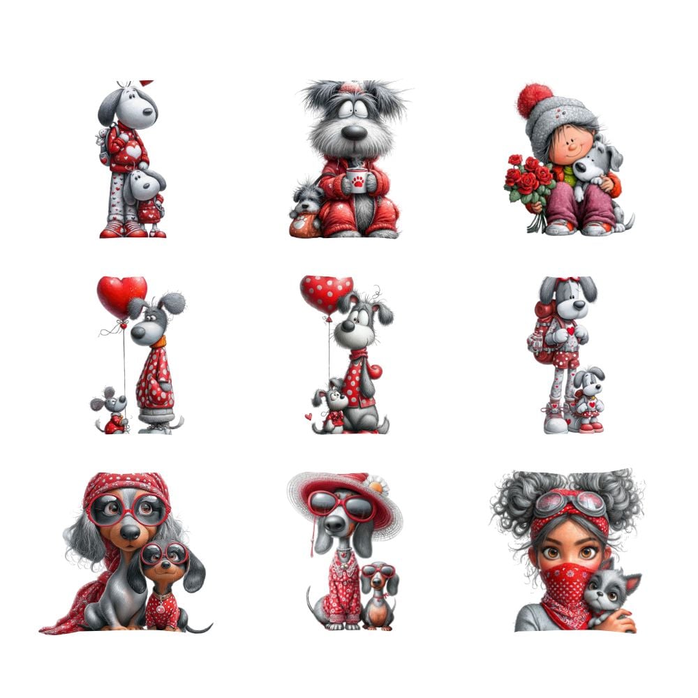 Valentine Dog Mom PNG Bundle, Cute Dog Sublimation Clipart, Pet Lover Valentine Graphics, Puppy Love Digital Art, Furry Friend PNG for Craft