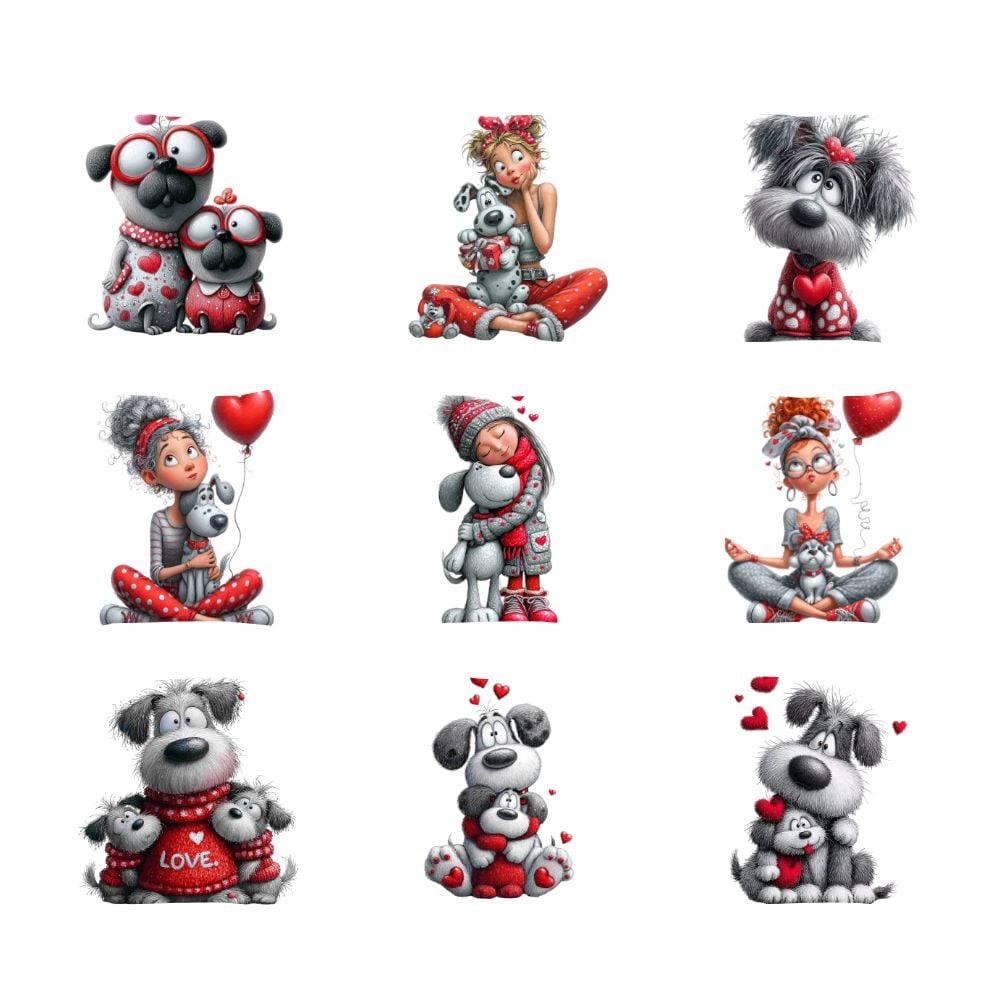 Valentine Dog Mom PNG Bundle, Cute Dog Sublimation Clipart, Pet Lover Valentine Graphics, Puppy Love Digital Art, Furry Friend PNG for Craft