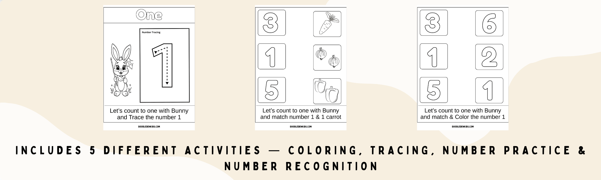 Number 1 to 3 coloring pages with cute animals