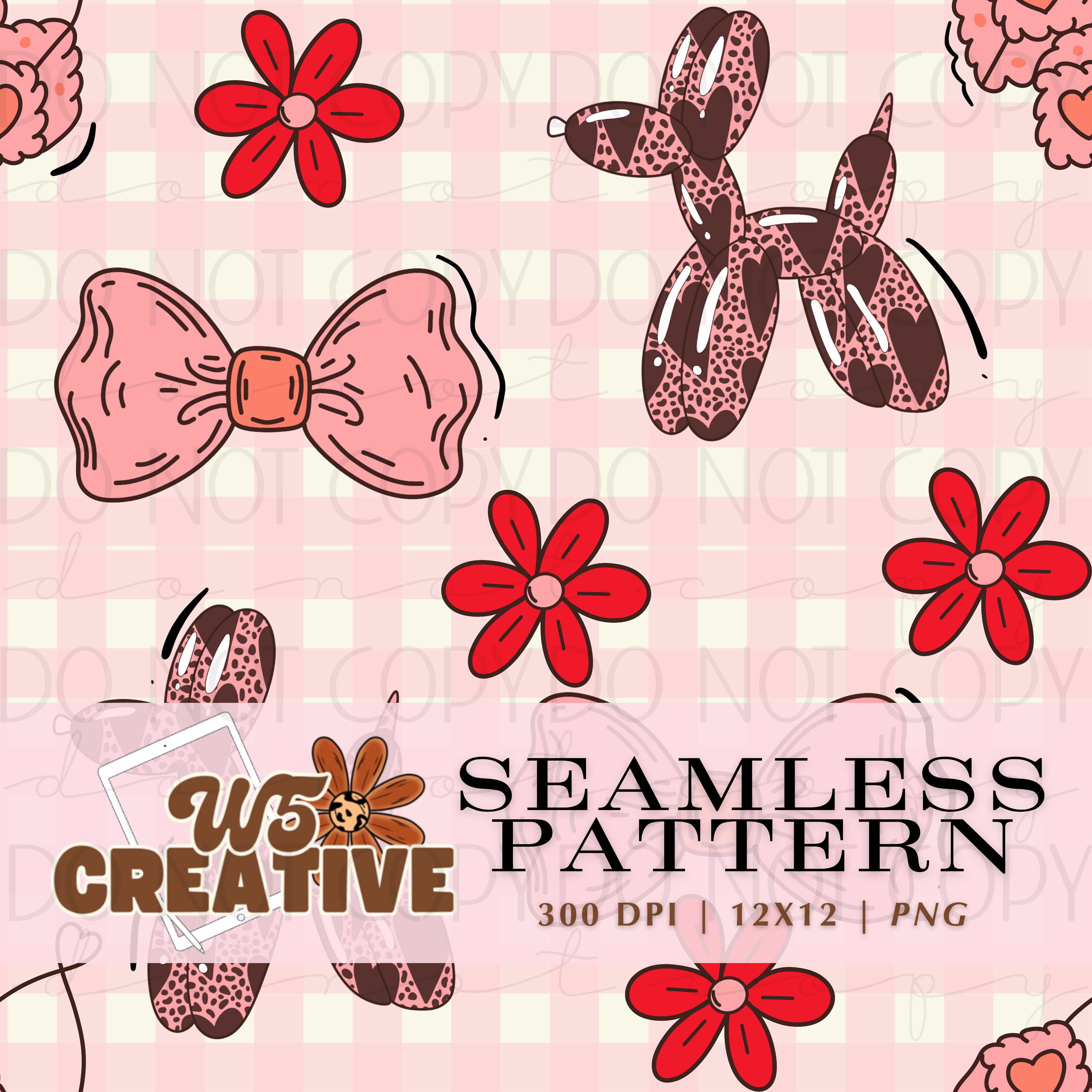 Pink Gingham Balloon Dog Seamless - Payhip