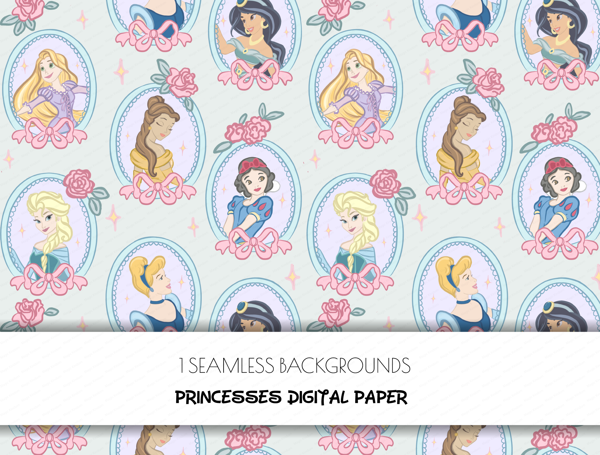 Princesses digital paper,Cinderella, Tiana, jasmine, Rapunzel ...