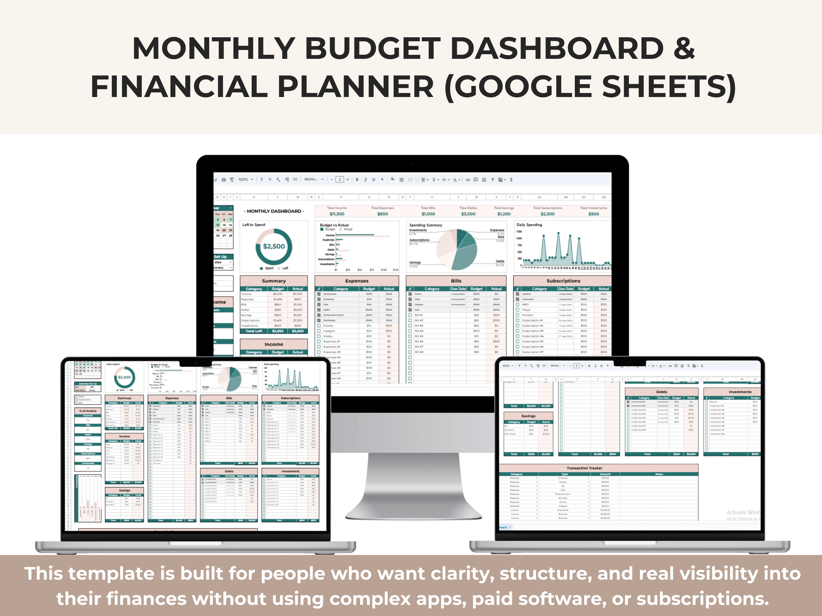 Monthly Budget Dashboard & Financial Planner (Google Sheets)