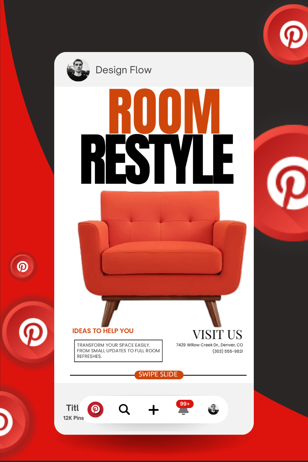 Home decor social media templates for Instagram and Pinterest, editable PPTX and Canva-ready.