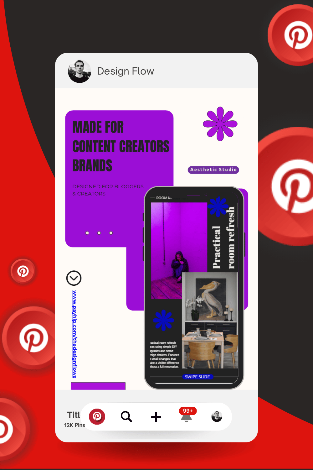 Home styling social media post template for Pinterest and Instagram, editable PPTX and Canva-ready.