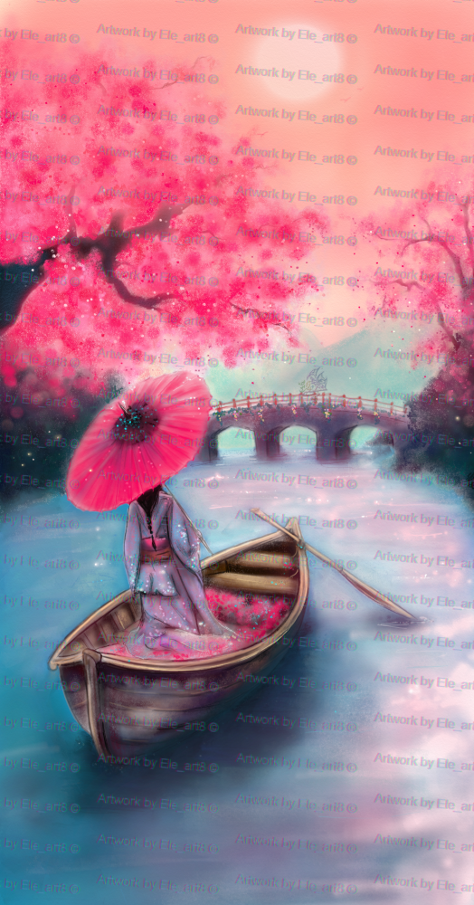 "Sakura" Digital landscape illustration, soft colors, dreamy atmosphere, original digital artwork