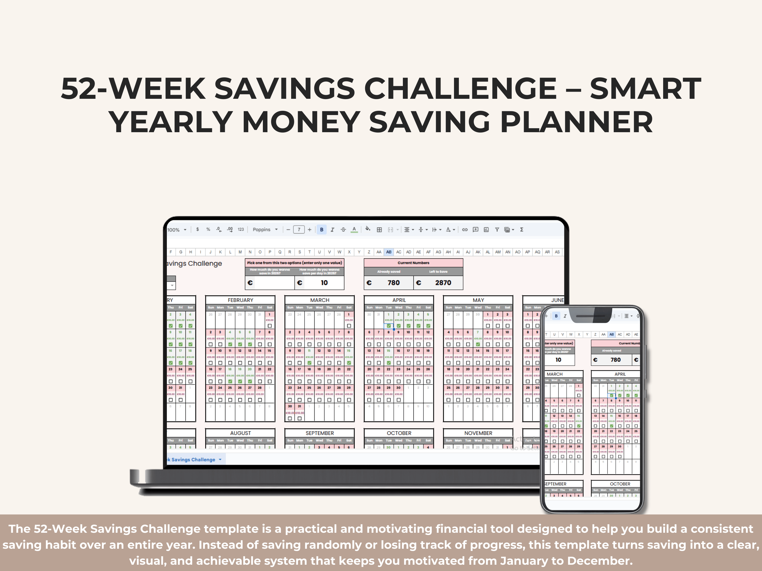 52-Week Savings Challenge Template – Smart Yearly Money Saving Planner ...